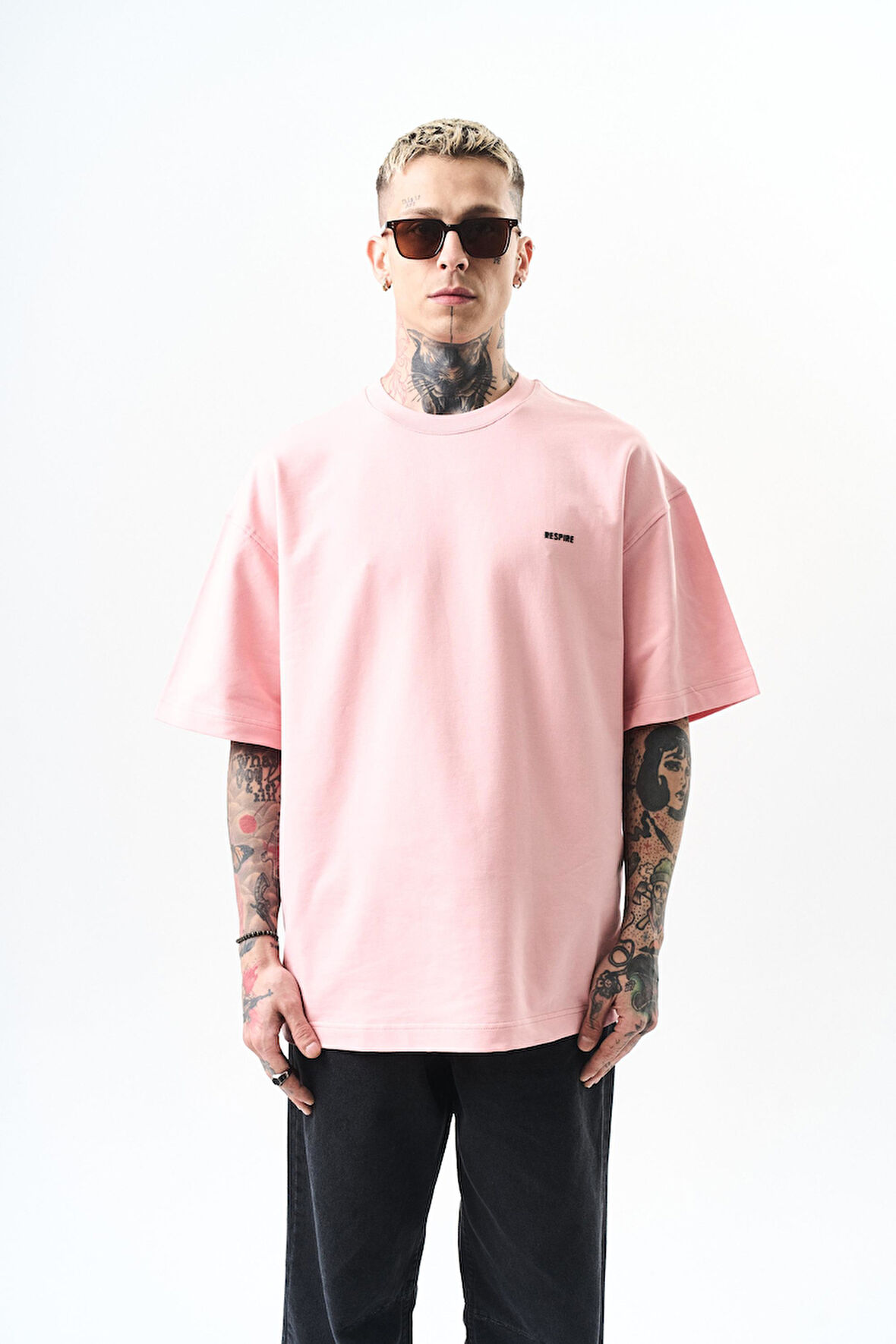 Erkek Respire Yazı Detaylı Oversize T-Shirt Somon