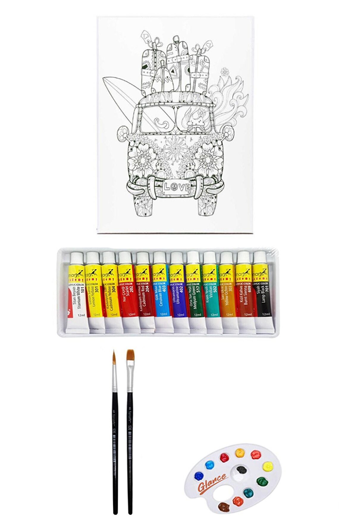 Artdeco Desenli Tuval 40x50cm Minibüs Fanart Academy Akrilik Boya Seti 12 Renk X 12ml