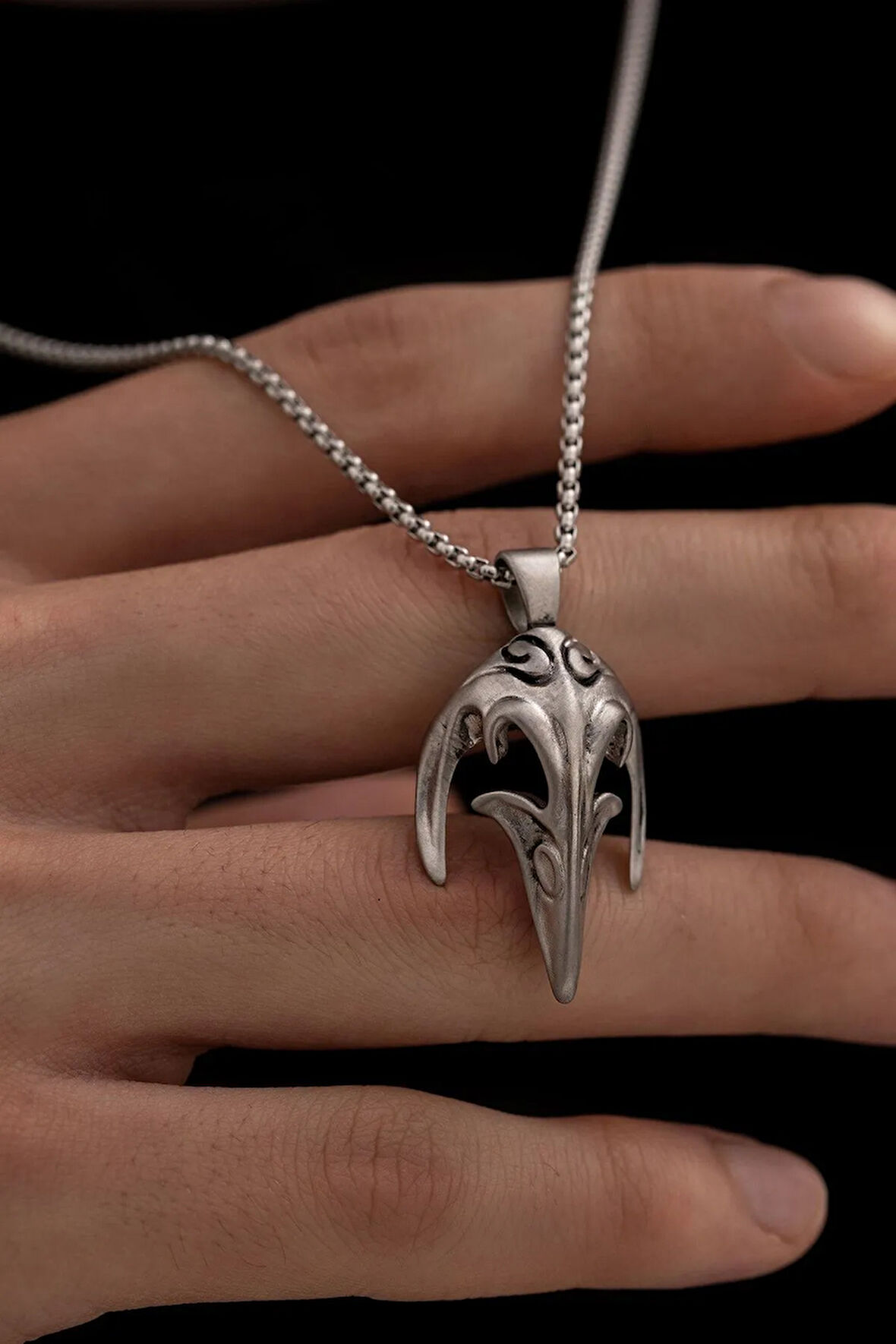 Erkek Kolye - Kuzgun Kafası Model Erkek Çelik Kolye - 316 L Paslanmaz Çelik