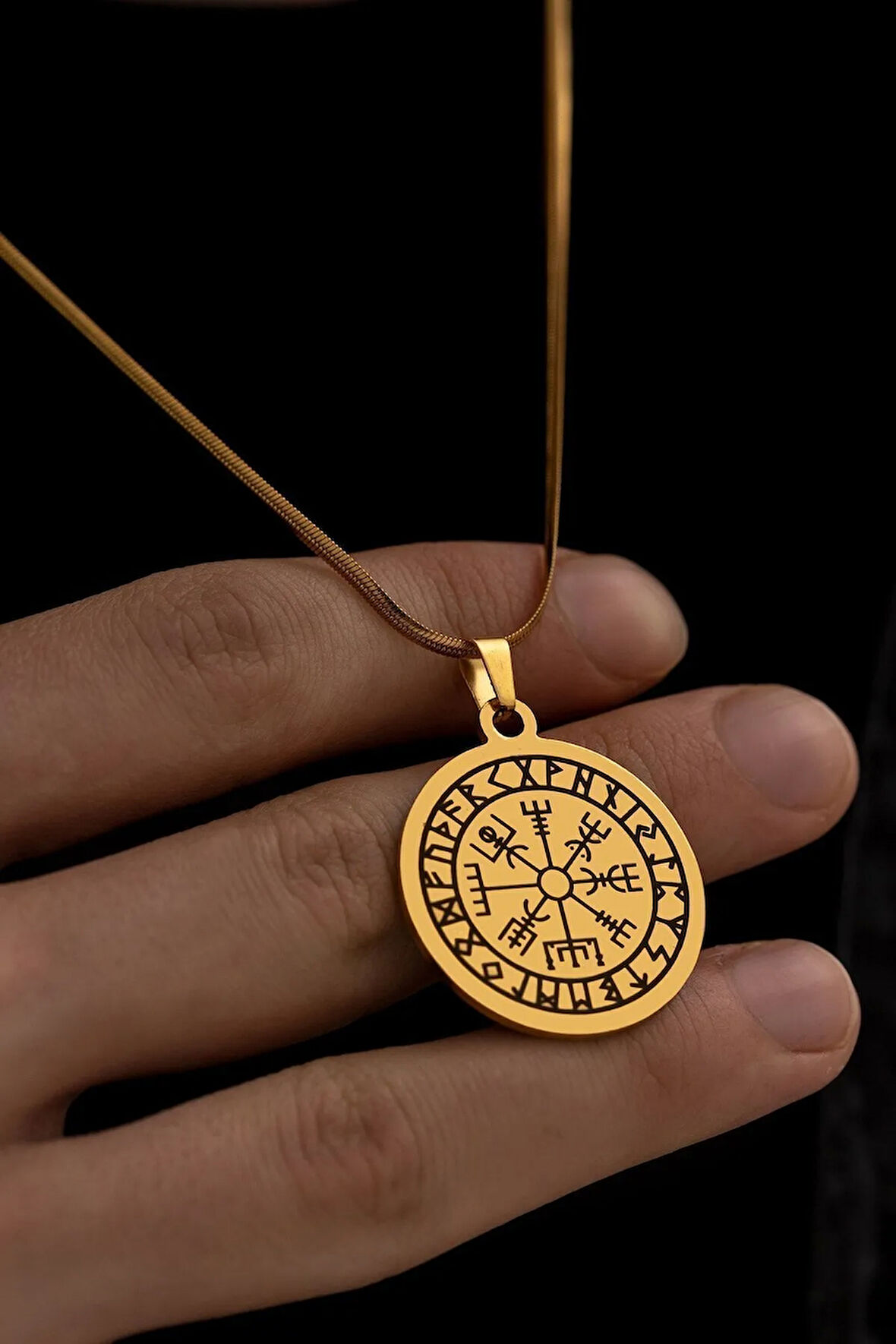 Viking Pusulası - Erkek Kolye - Viking Pusulası Model Erkek Çelik Kolye - 316 L Paslanmaz Çelik