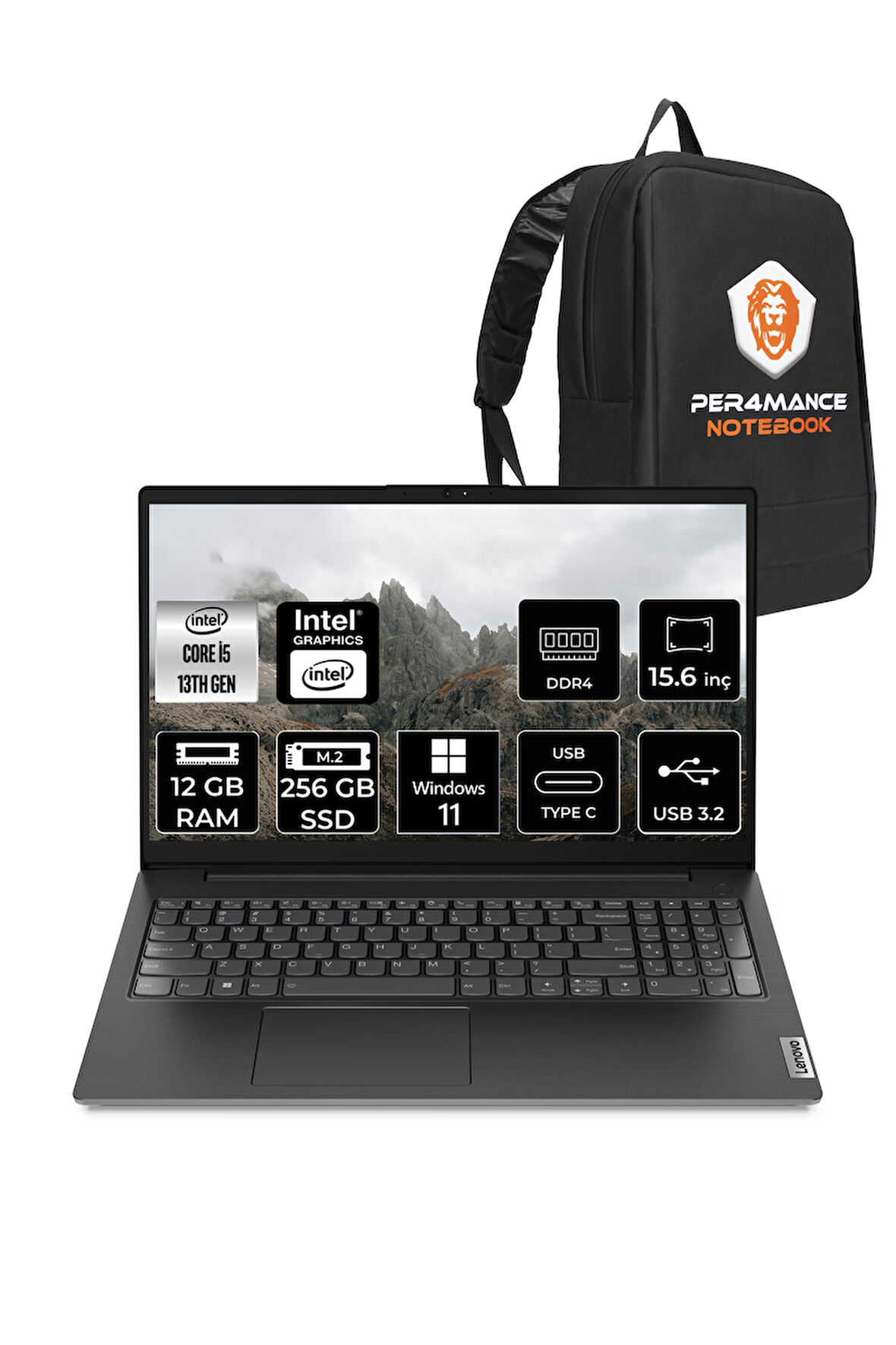 Lenovo V15 G4 i5 13420H 12GB 256GB SSD 15.6'' FHD W11PRO Dizüstü Bilgisayar & PER4 ÇANTA