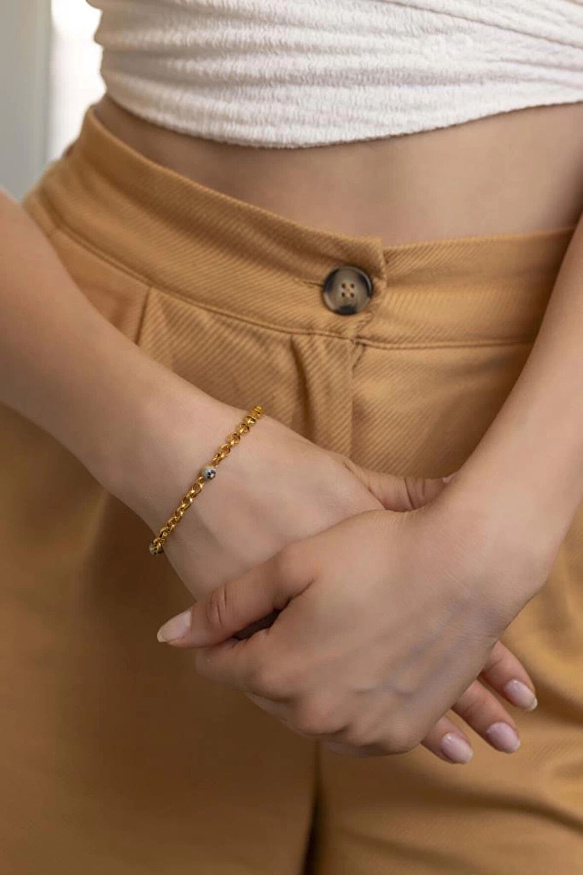 Yiğitbaşı Gold 22 Ayar Nazar Boncuklu Bileklik 3172