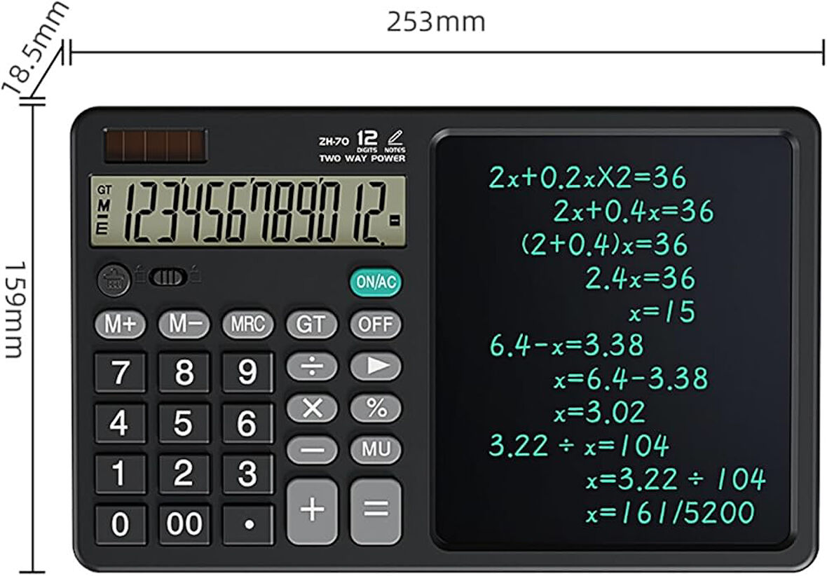 12 Haneli Akıllı Hesap Makinesi ve LCD Yazma Tableti – Tek Tuşla Silinebilir, Çift Fonksiyonlu Tasarım
