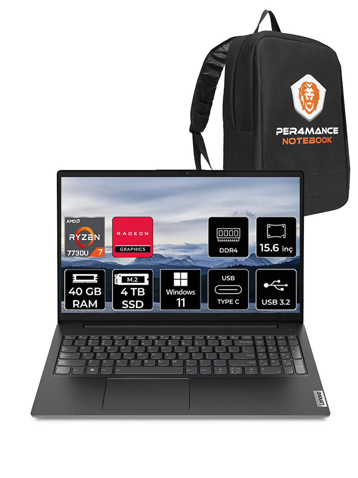Lenovo V15 G4 R7 7730U 40GB 4TB SSD 15.6'' FHD W11HOME Dizüstü Bilgisayar & PER4 ÇANTA