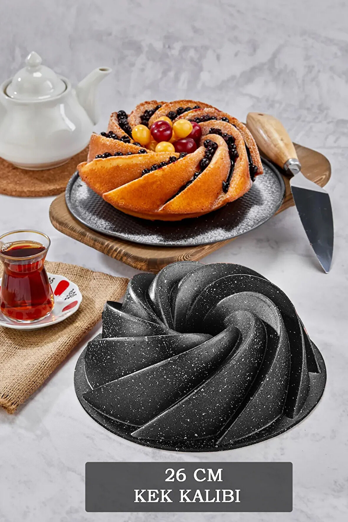 26 cm Fionna Rüzgar Güllü Kalıp - Granit Döküm Dilimli Kek Kalıbı