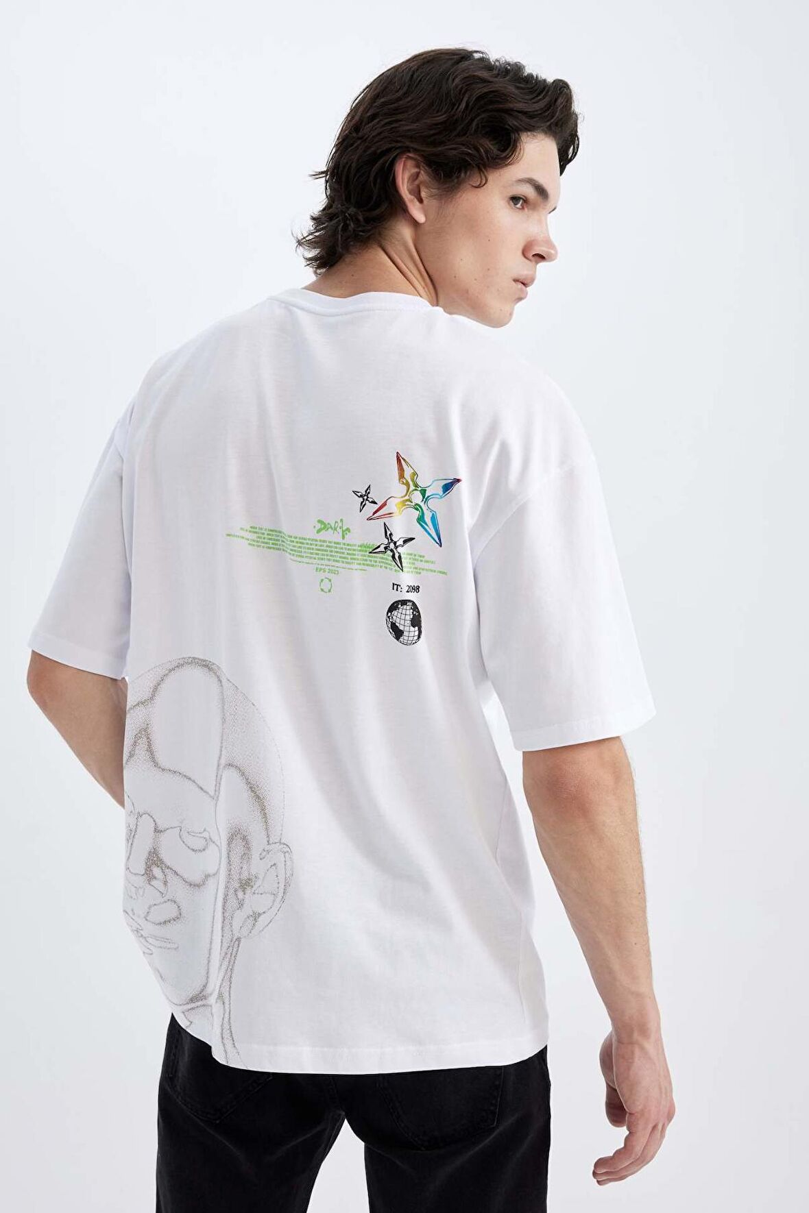 DeFacto Oversize Fit Bisiklet Yaka Sırt Baskılı Kısa Kollu Tişört C5677AX24HSWT34