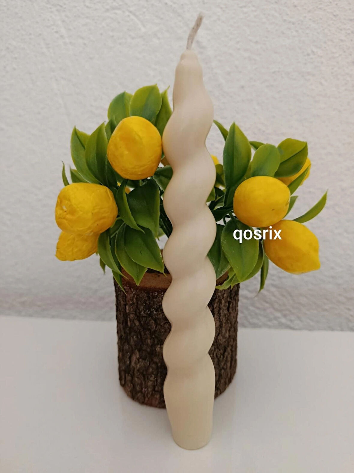 qosrix Krem Italyan Burgulu Şamdan Soya Mumu Doğal Kokulu Çubuk Konik Burgu Spiral Mum Dekoratif 1 Adet