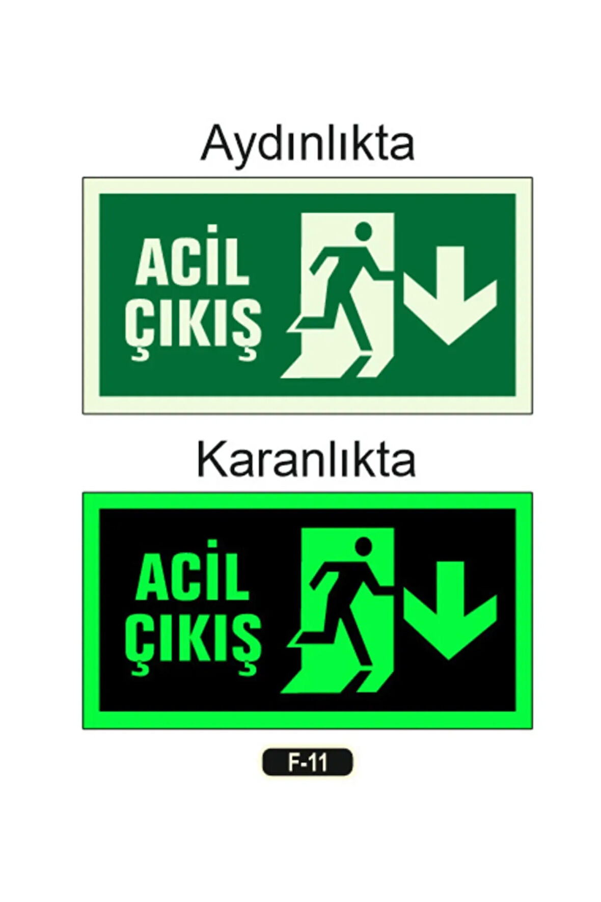 Fosforlu Acil Çıkış Yön Levhası Aşağı Yön