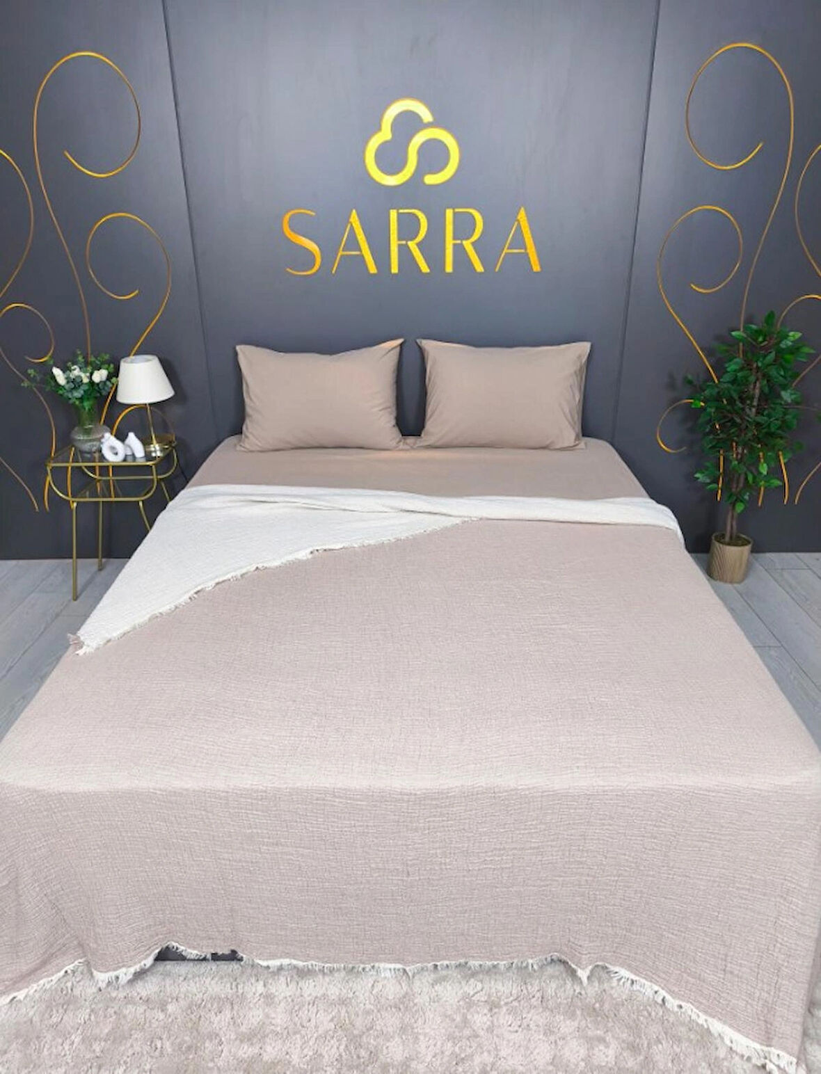 SARRA 160X240 TEK KİŞİLİK MÜSLİN YATAK ÖRTÜSÜ - KAPİÇİNO