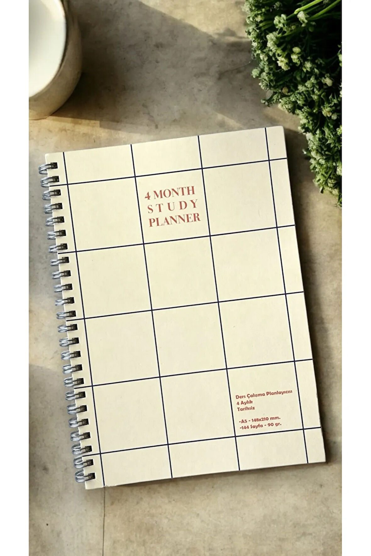 4 Aylık Tarihsiz Spiralli Ders Çalışma Planlayıcısı, A5 Boyutunda (Bej Kapak)