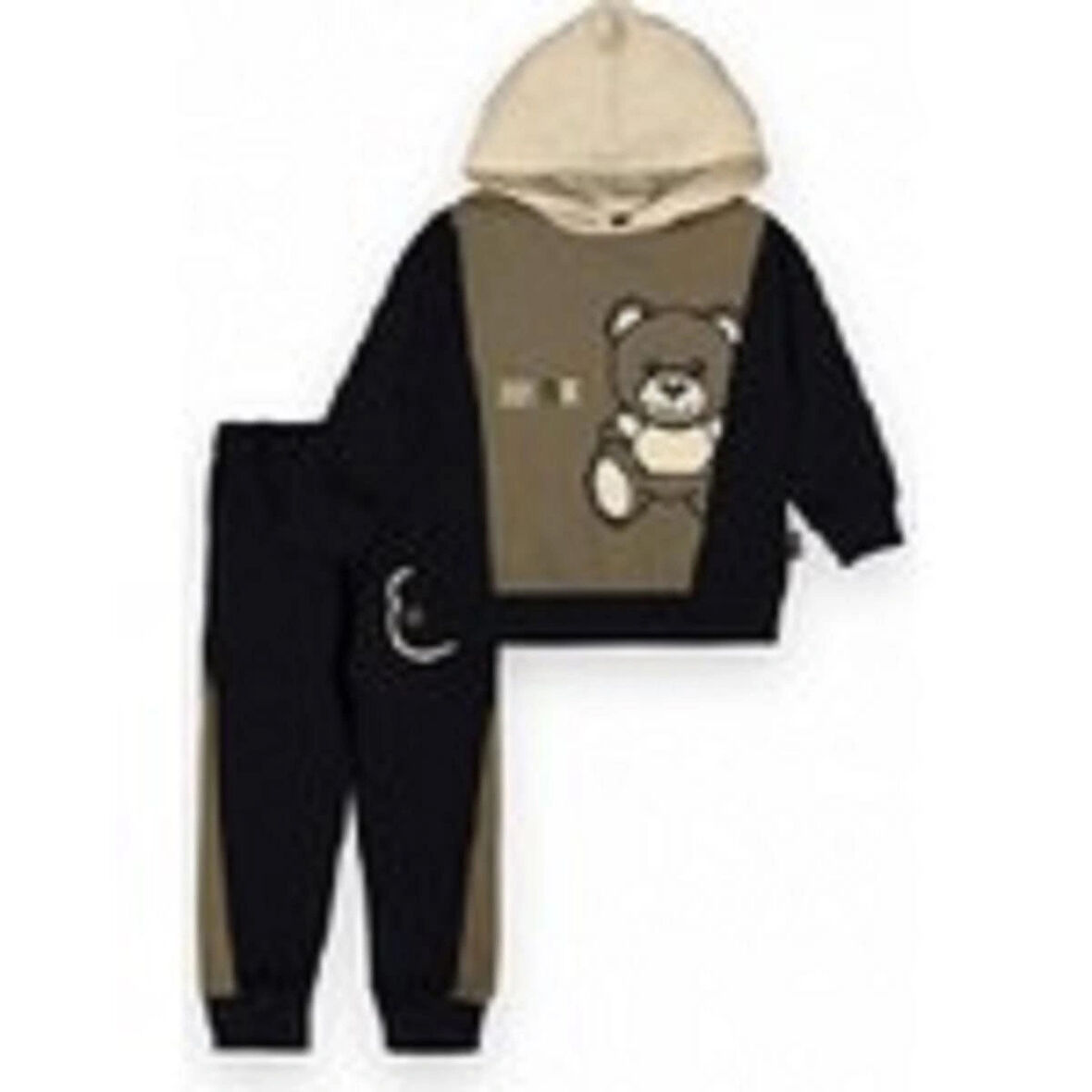  Erkek Çocuk Ayı Baskılı Kapşonlu Eşofman Takımı