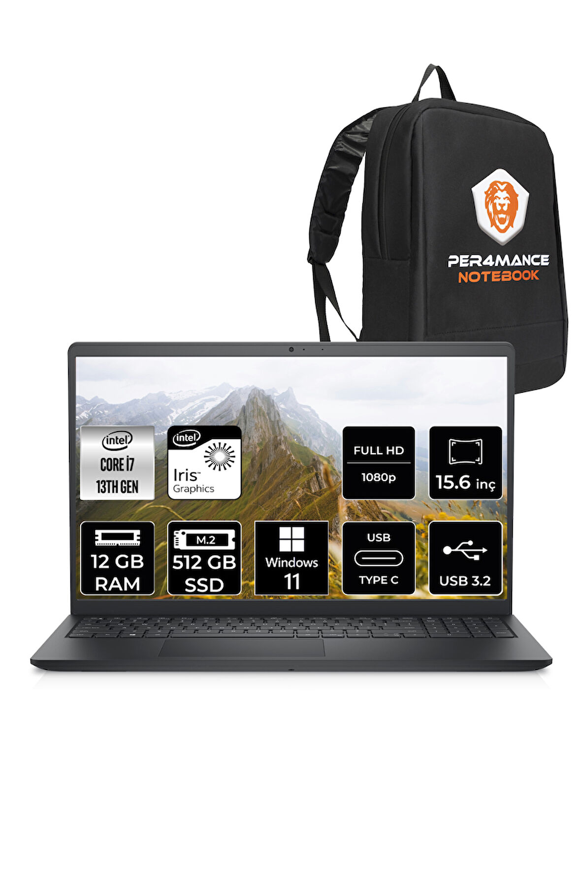 Dell Inspiron 3530 i7 1355U 12GB 512GB SSD 15.6'' FHD W11P Dokunmatik Dizüstü Laptop & PER4 ÇANTA