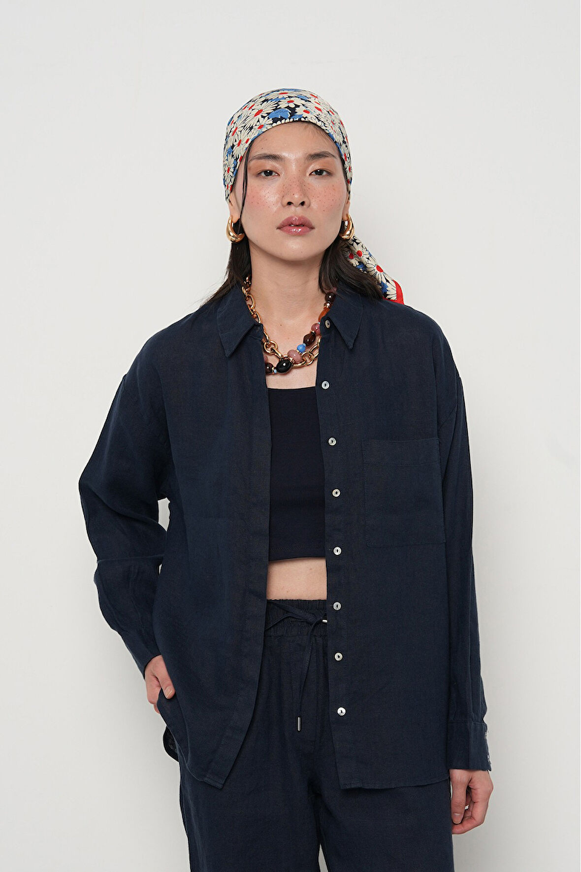 KADIN LACİ RENK TEK CEPLİ %100 KETEN GÖMLEK