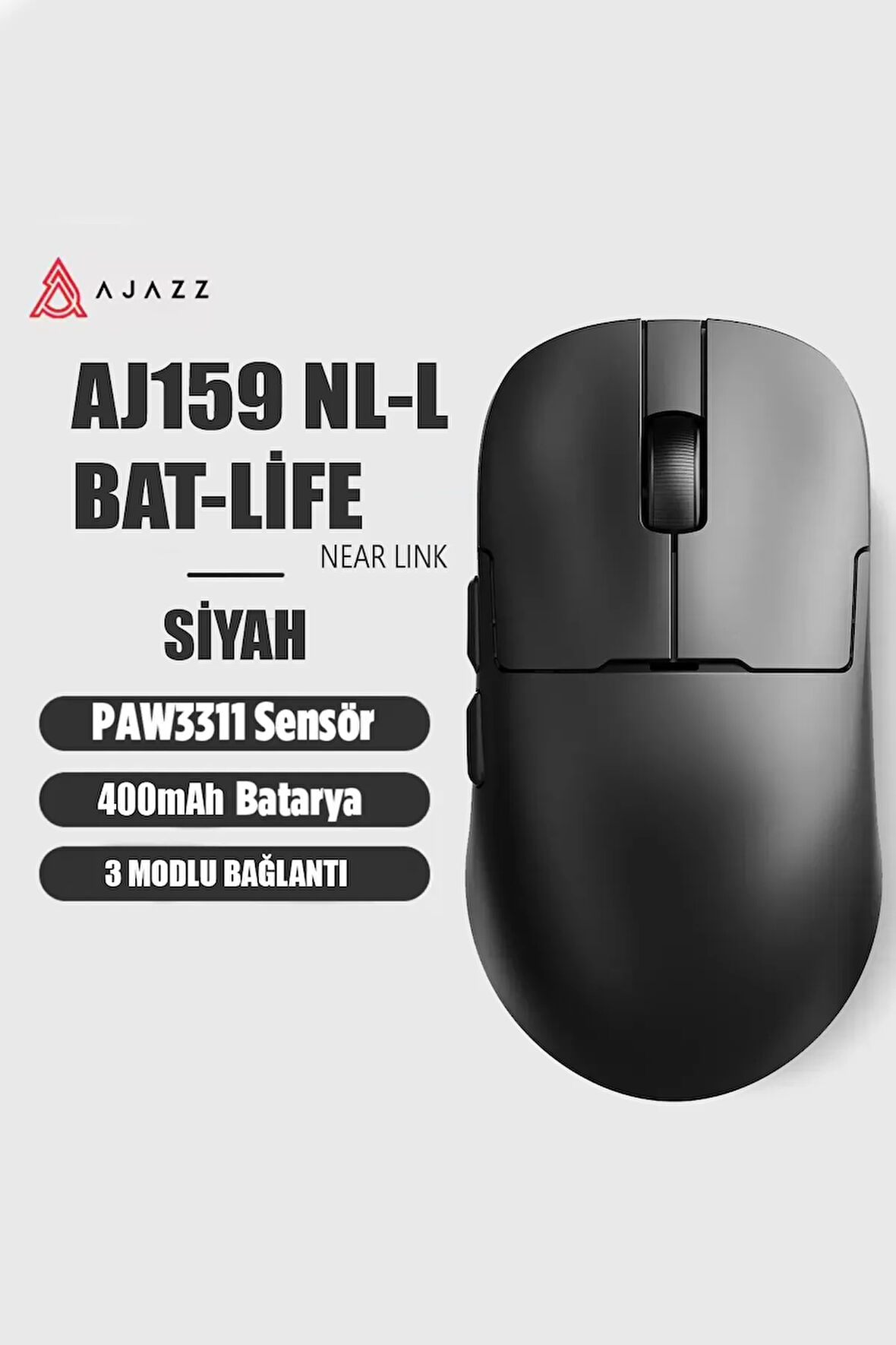 Aj159 NL-L BAT LIFE Near-link 3 Modlu 1000hz 1200 Dpı 800 mAh Batarya Paw3311