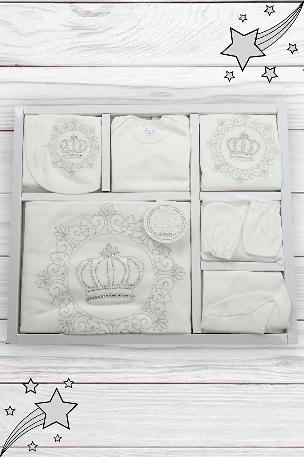 Kraliçe Taçlı 10'lu Pembe Kız Bebek Zıbın Seti