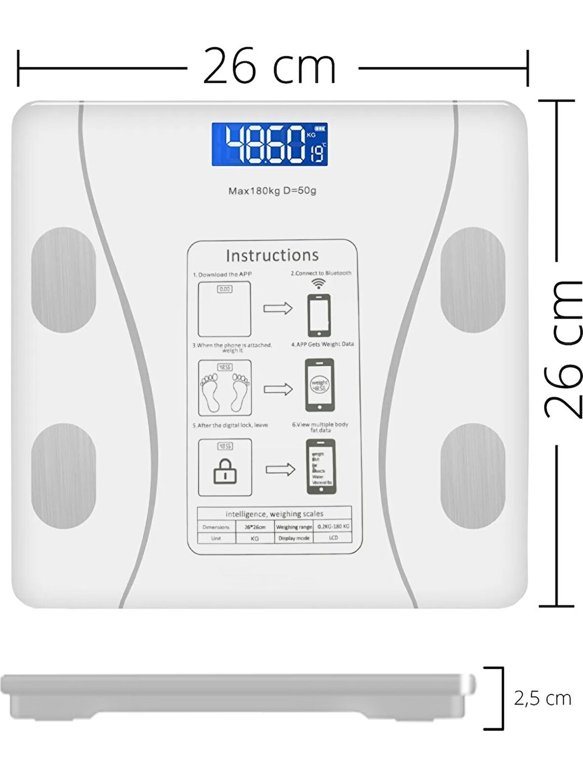 Techfit Vücut Analizli Dijital Baskül TF-1075 (Bluetooth Özellikli) Hassas Ölçüm (2.5-180kg)
