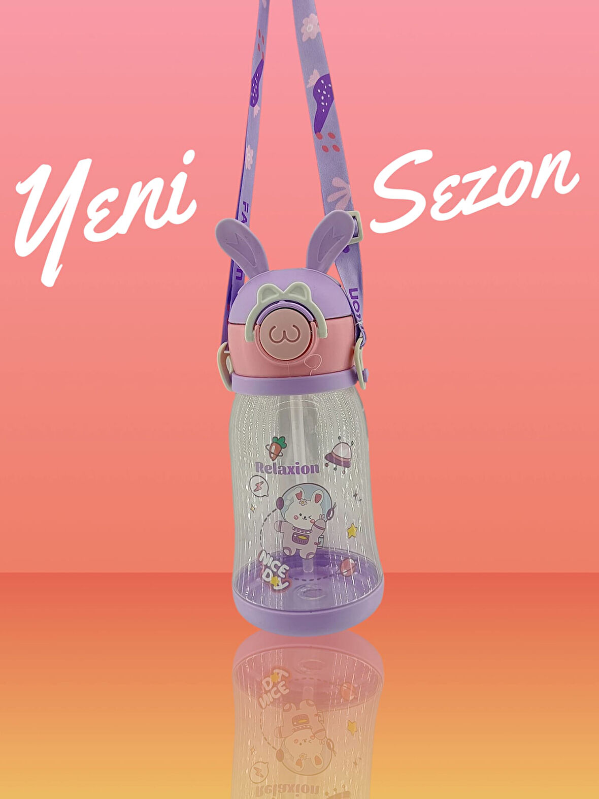 Relaxion, Kulaklı, Boyun Askılıklı, İthal Lüx Mor Matara/Suluk 600 Ml (444)