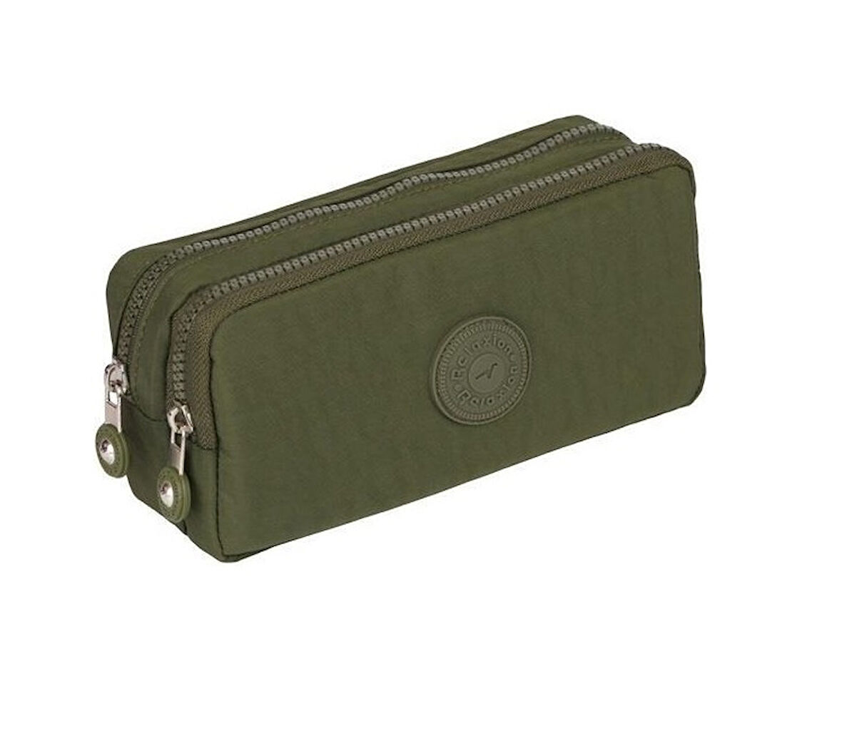 Relaxion Haki İki Gözlü Krinkıl Kumaş Kalem Çantası Kalemlik 124