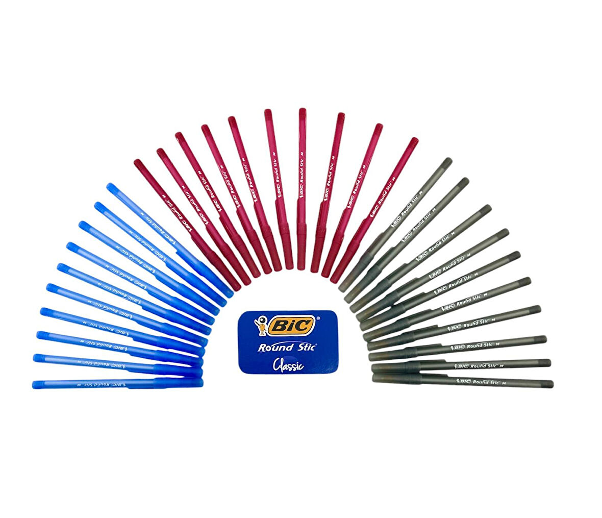 Sırımsı Bic Round Stic Tükenmez Kalem Karışık 3 Renk 30 Adet