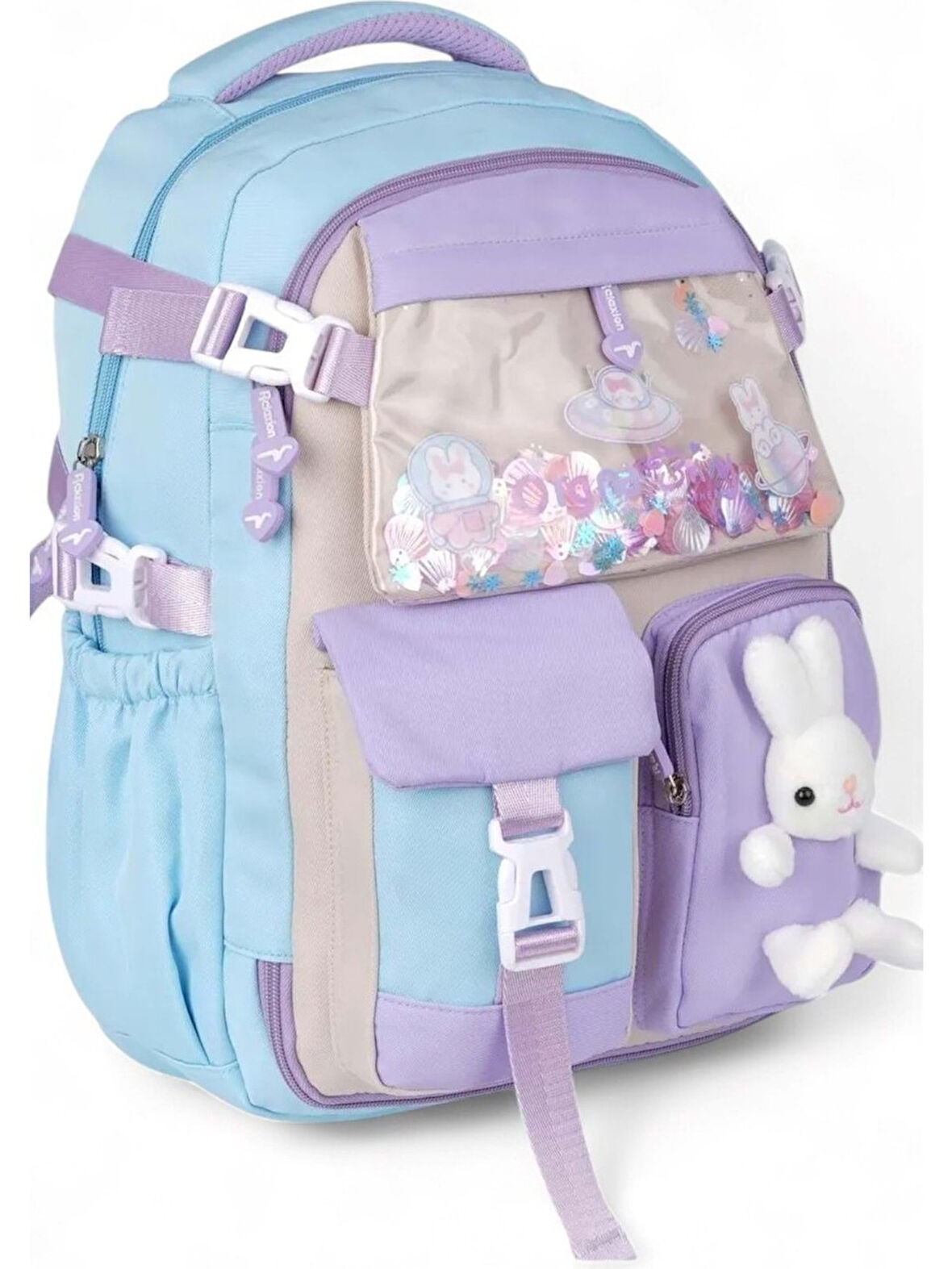 Relaxion 1460 Açık Mavi Lila İthal Kore Tarzı Unisex Çocuk İlkokul Sırt Çantası