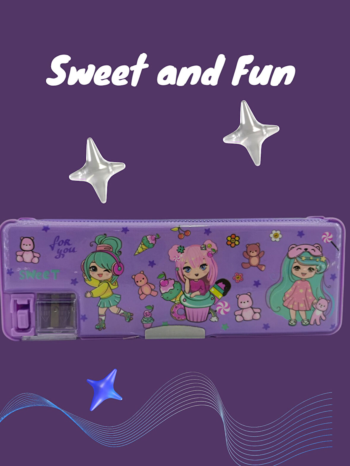 Fixpoint Çift Taraflı, Çift Kalemtıraşlı, Cüzdan Tipi Mor Kalem Çantası/Kalemlik