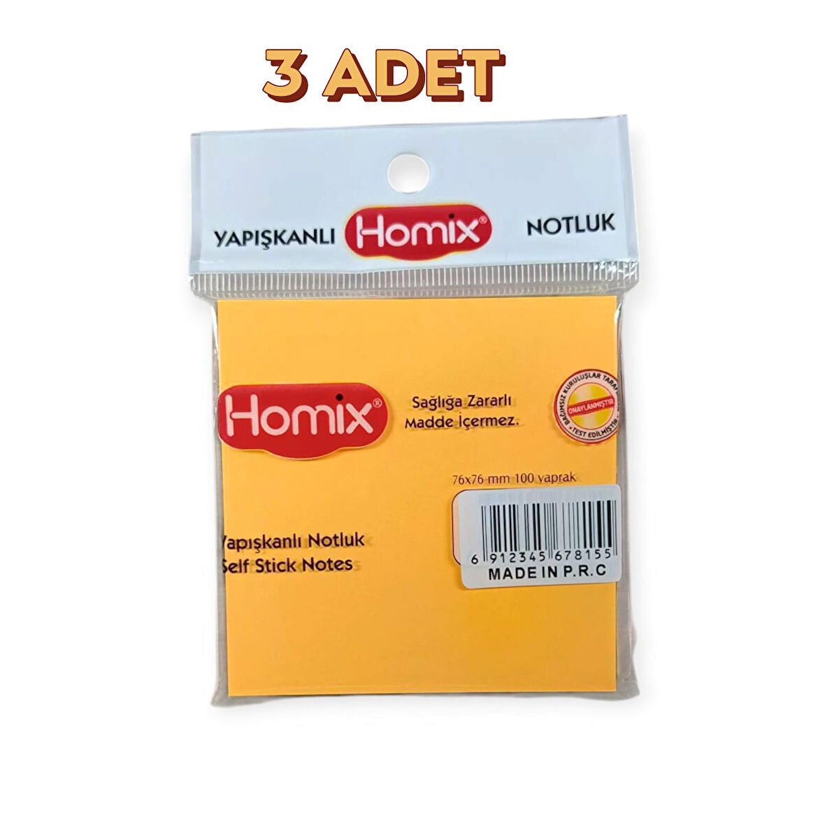 Homix 3 ADET Yapışkanlı Notluk 76 x 76 cm Neon Renkler 100 Yp