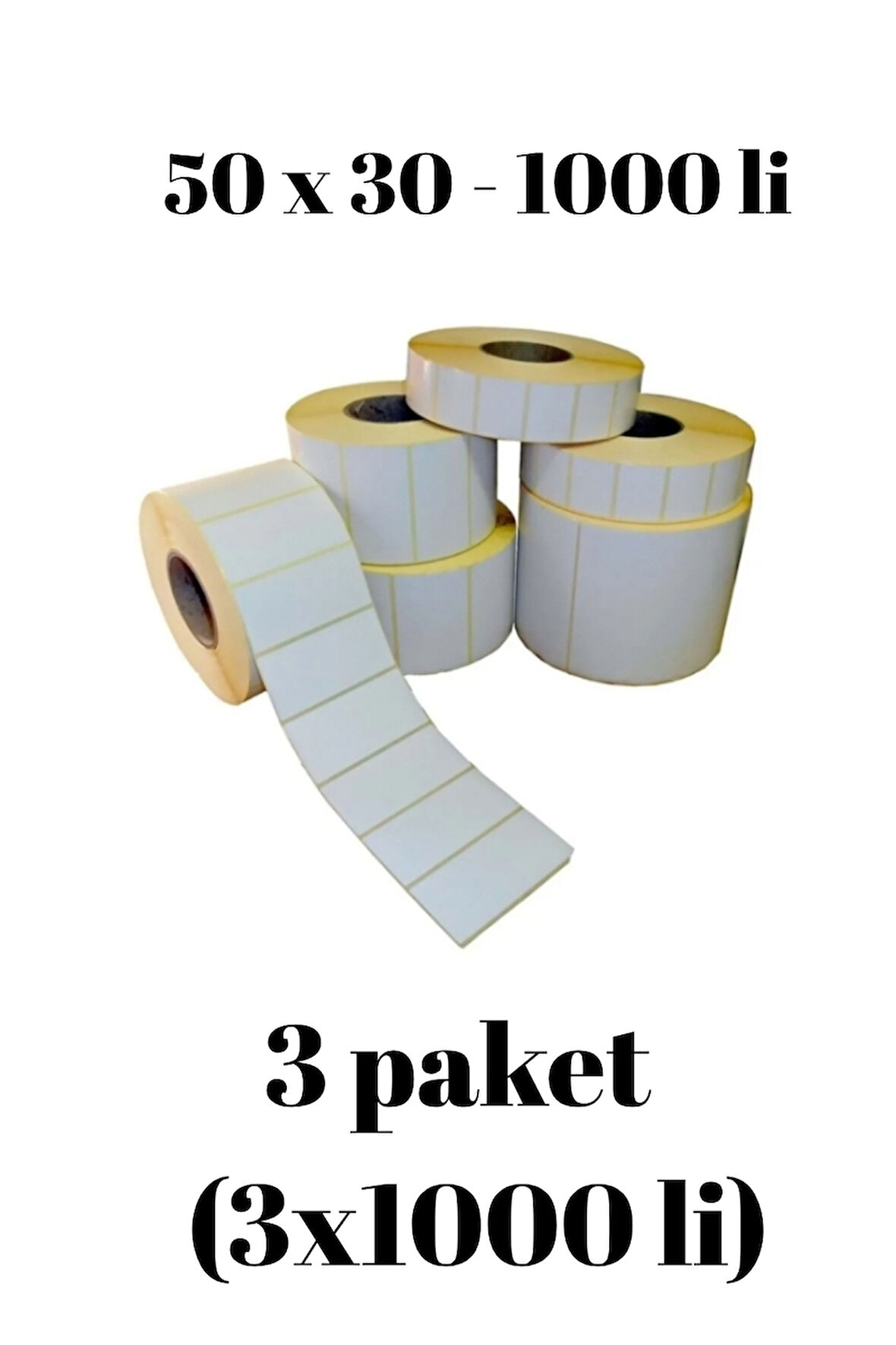Kraf -3 Paket- Eko Termal Barkod Rulo Etiket (40lık Kuka) 50x30mm (1000 Li)