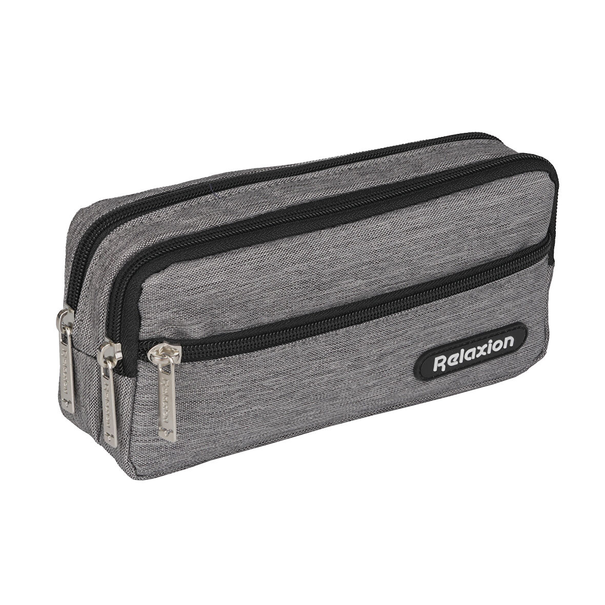 Relaxion Gri Üç Gözlü Su Geçirmez Kumaş Kalem Çantası Kalemlik 110