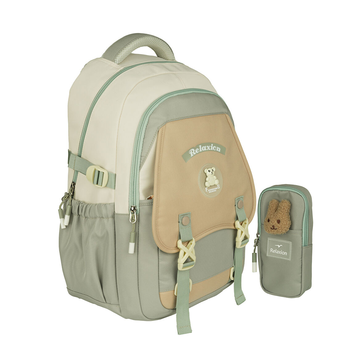 Relaxion Yeni Sezon Kalemlikli Hardal-Krem İthal Premium Okul Sırt Çanta 1511