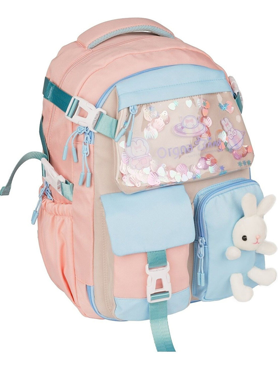 Relaxion 1460 Açık Pembe Mavi İthal Kore Tarzı Unisex Çocuk İlkokul Sırt Çantası