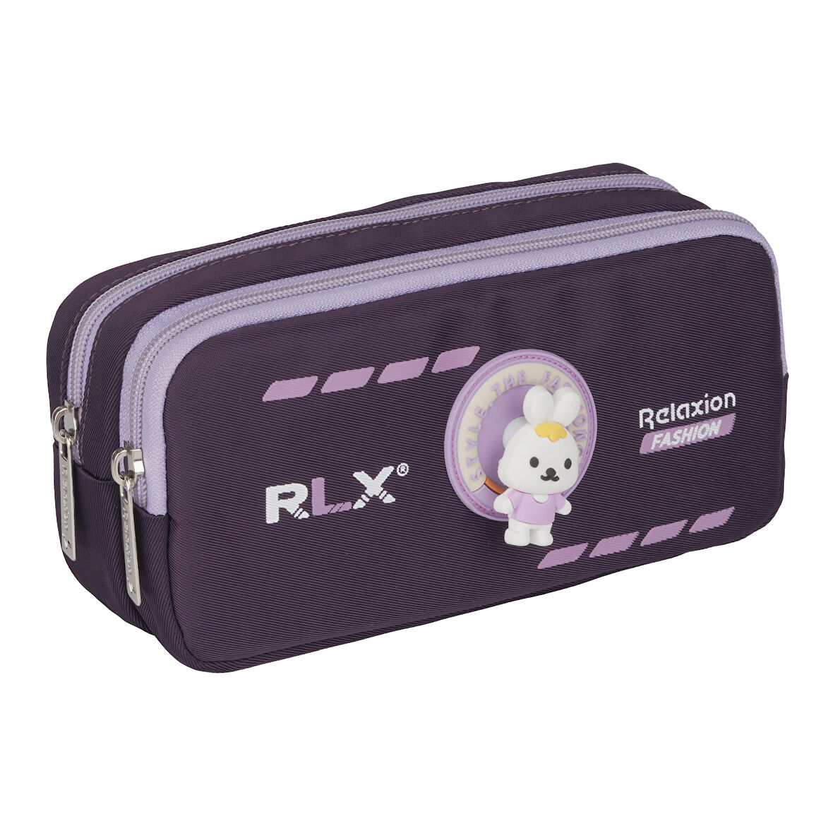 Relaxion Mor-Lila Fermuarlı İki Gözlü Su Geçirmez Kumaş Kalem Çantası Kalemlik 171