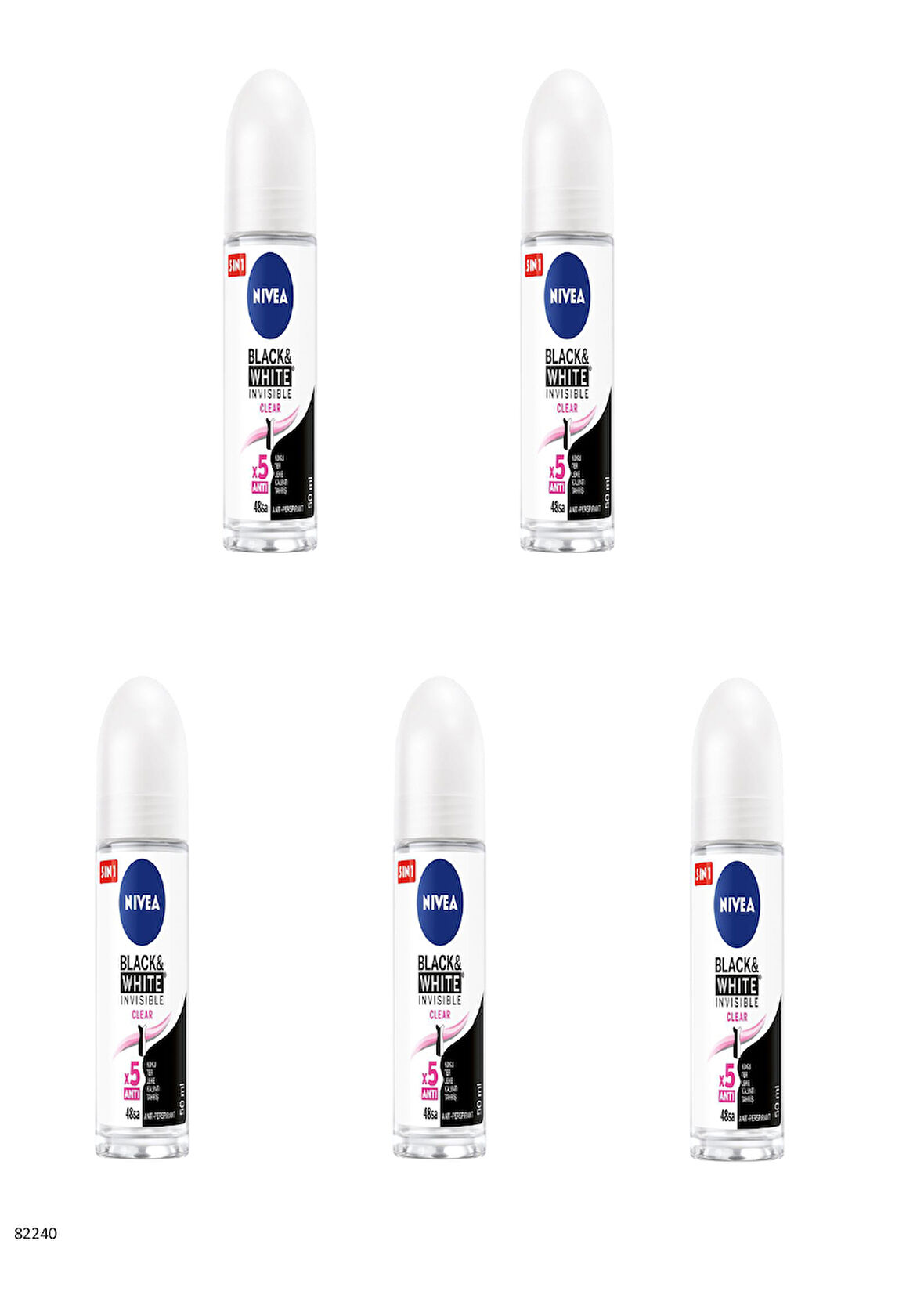 82240 NIVEA BLACK & WHITE CLEAR ROLL-ON  5 ADET