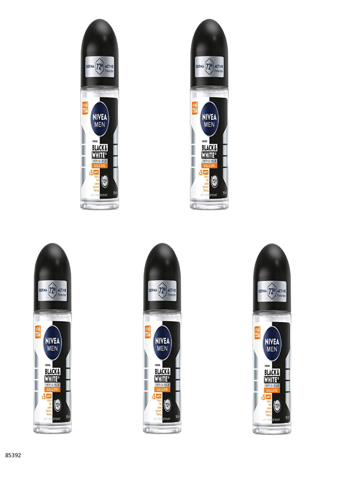 85392 NIVEA MEN BLACK & WHITE INVISIBLE GÜÇLÜ ETKİ ROLL-ON  5 ADET
