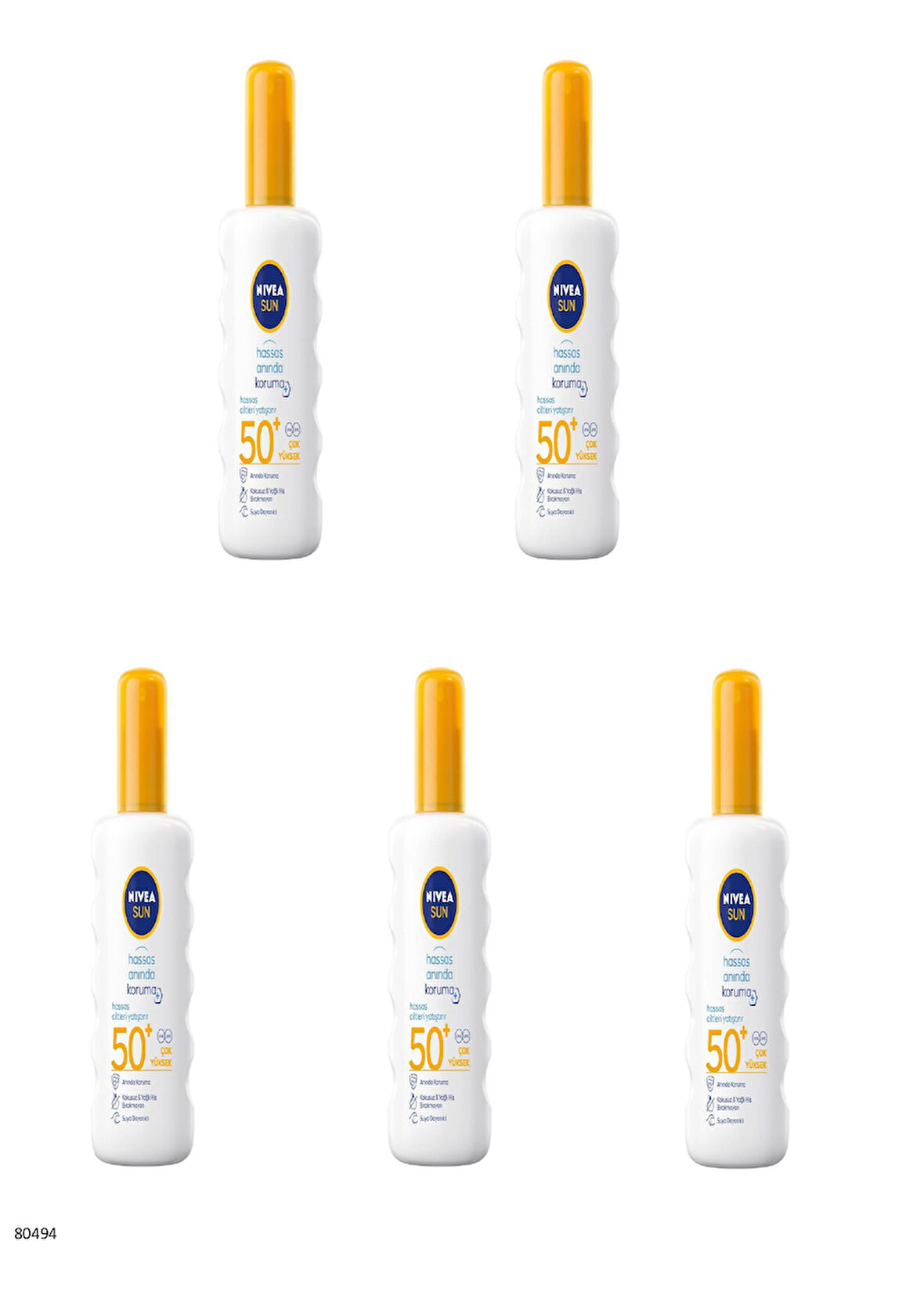 80494 NIVEA SUN HASSAS ANINDA KORUMA HASSAS CİLTLERE ÖZEL SPREY SPF50+  5 ADET