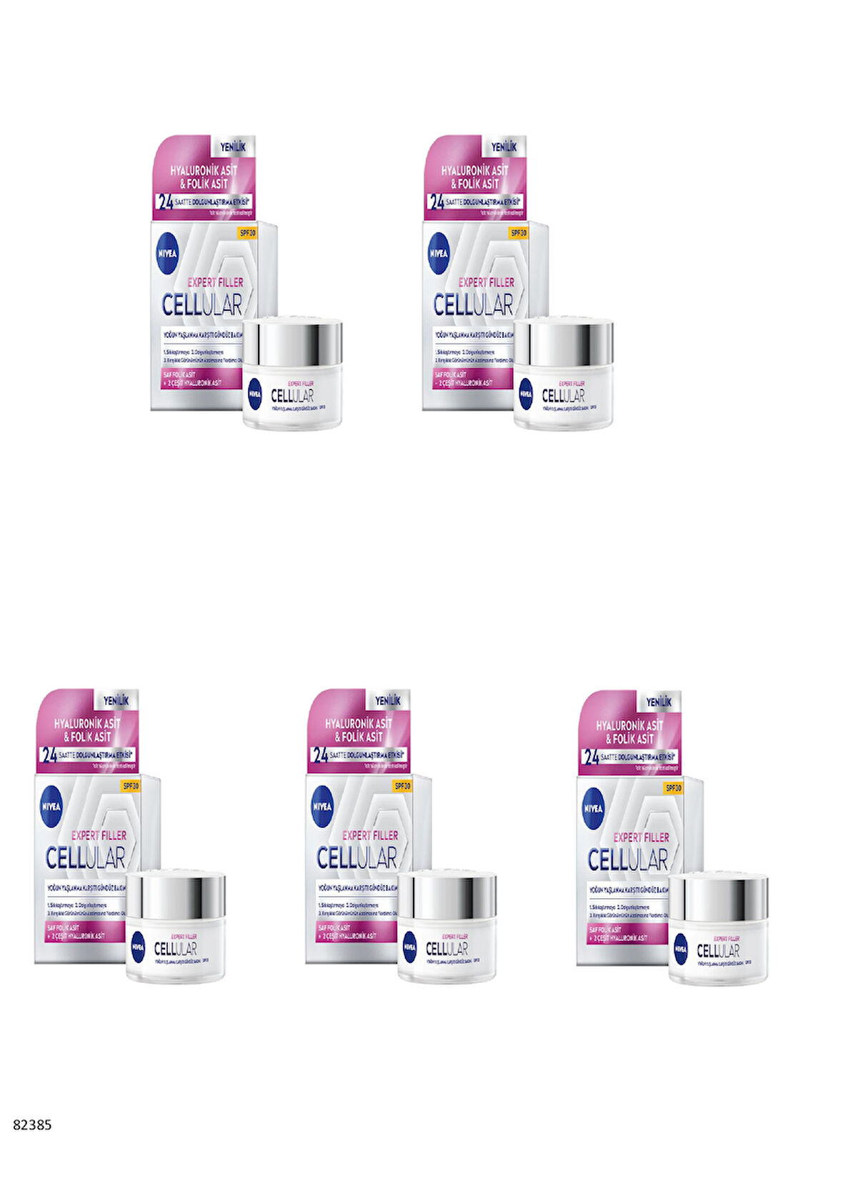 82385 NIVEA CELLULAR EXPERT FILLER YOĞUN YAŞLANMA KARŞITI GÜNDÜZ BAKIMI SPF30  5 ADET
