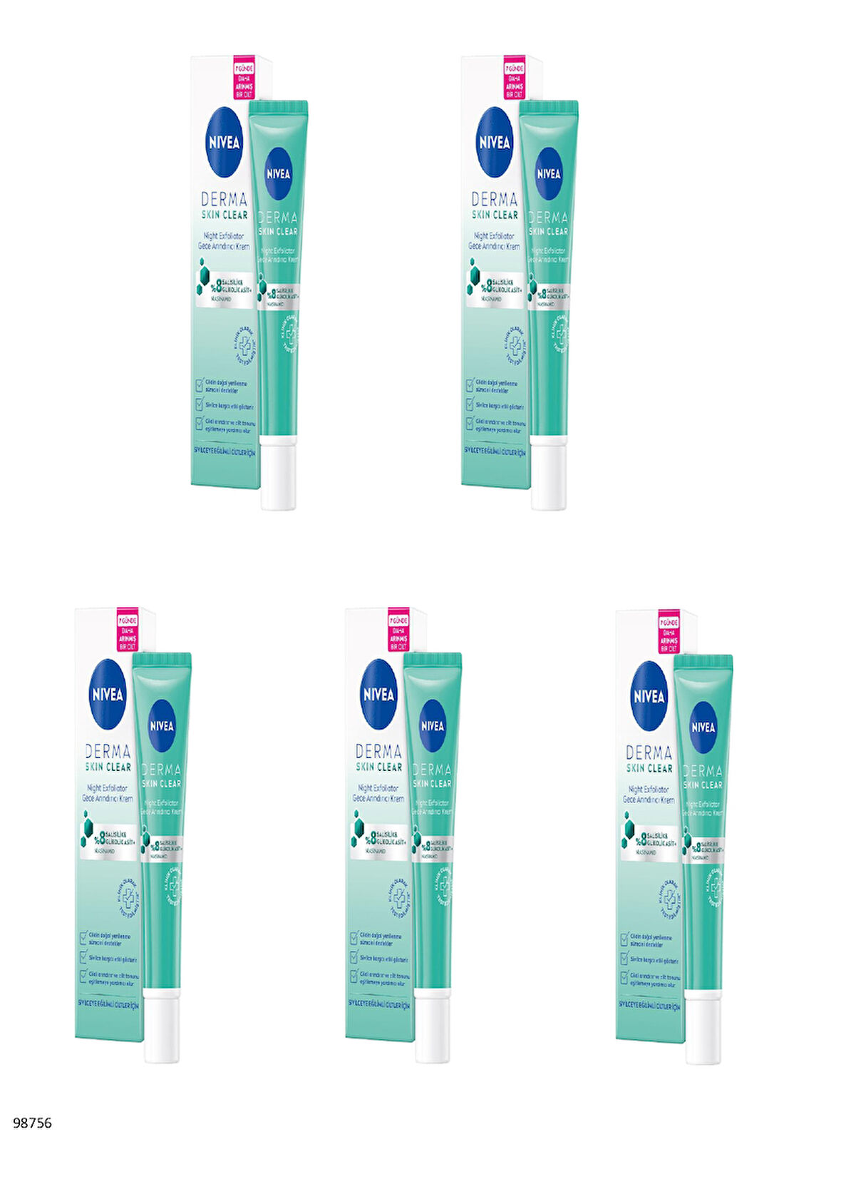 98756 NIVEA DERMA SKIN CLEAR NIGHT EXFOLIATOR GECE ARINDIRICI KREM  5 ADET