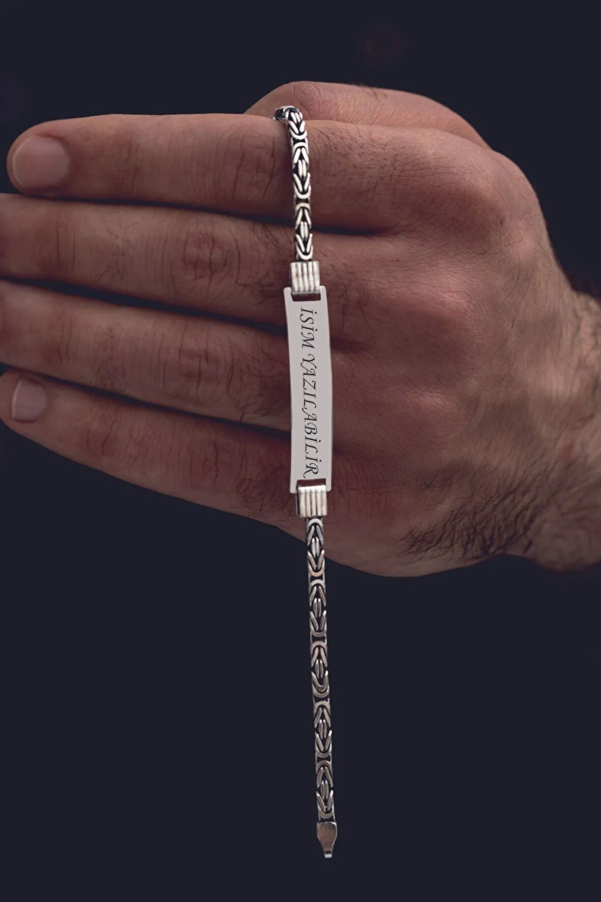 Erkek Gümüş Bileklik - İsim Yazılabilir 4.5 mm Yuvarlak Kral Gümüş Bileklik
