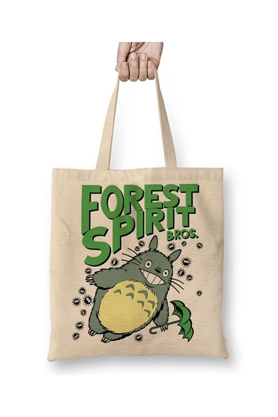 Forest Spirit Bros Totoro Beyaz Bez Çanta Uzun Saplı Alışveriş Çantası Plaj Çantası