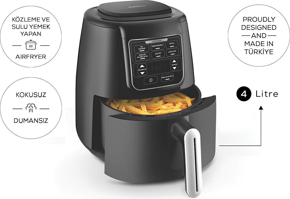 Karaca Air Pro Cook 3 In 1 Xl Ev Yemeği, Közleme, Sulu Yemek Tencereli Airfryer Black Shine 4 Kişilik