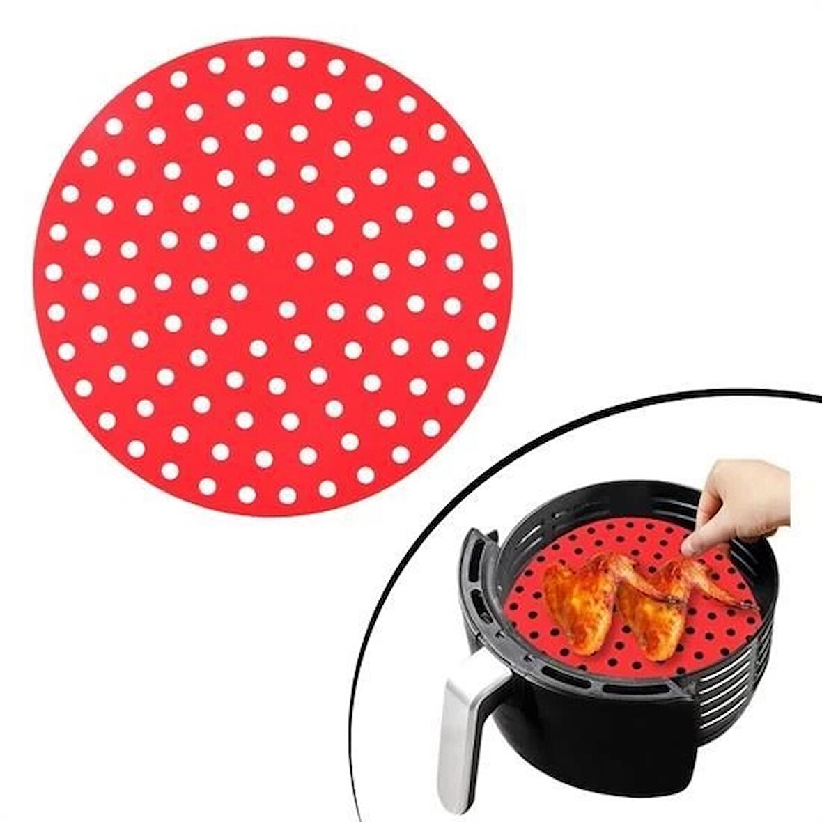 İpek Yıldızı® Renkli Isıya Dayanıklı Yıkanılabilir Silikon Fırın Ve Airfryer Yuvarlak Pişirme Matı 20 Cm