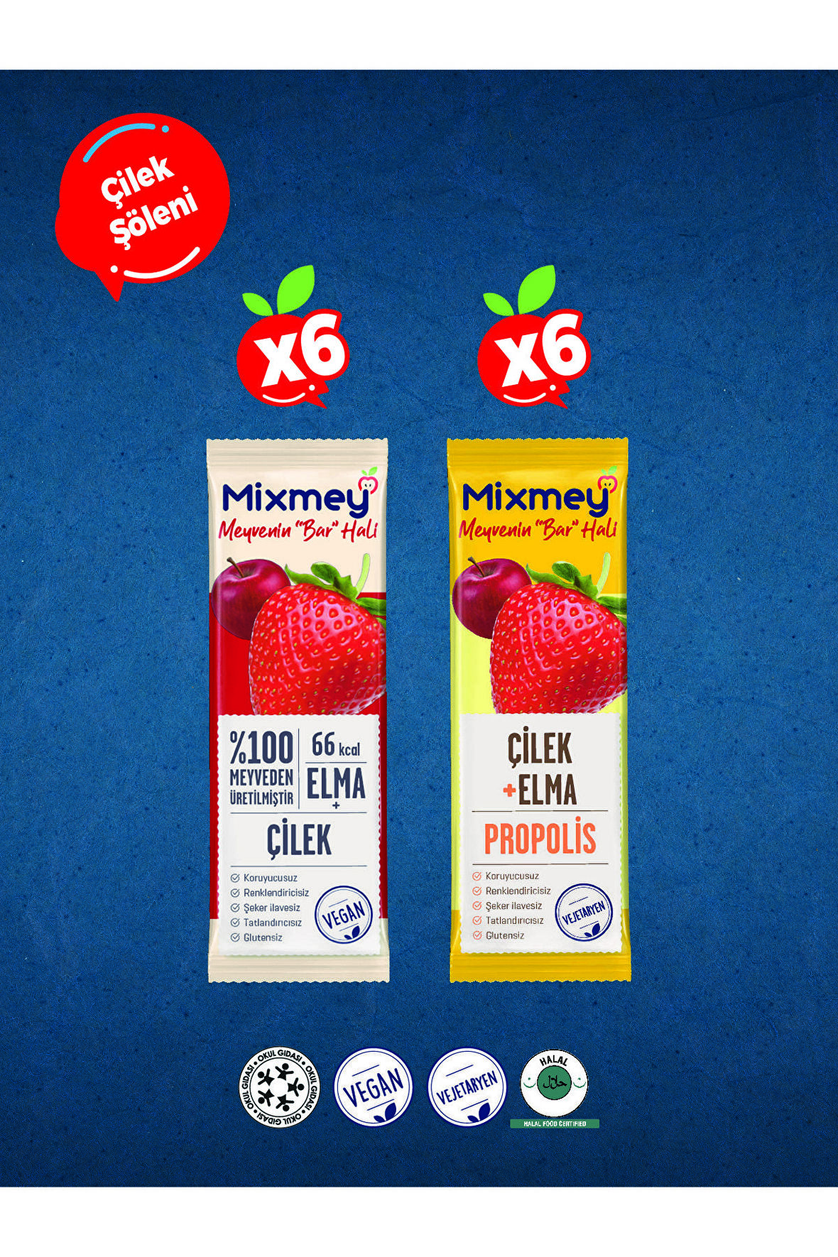 Mixmey Çilek Şöleni Meyve Bar 12 Adet | Koruyucusuz, Glutensiz Sağlıklı Atıştırmalık