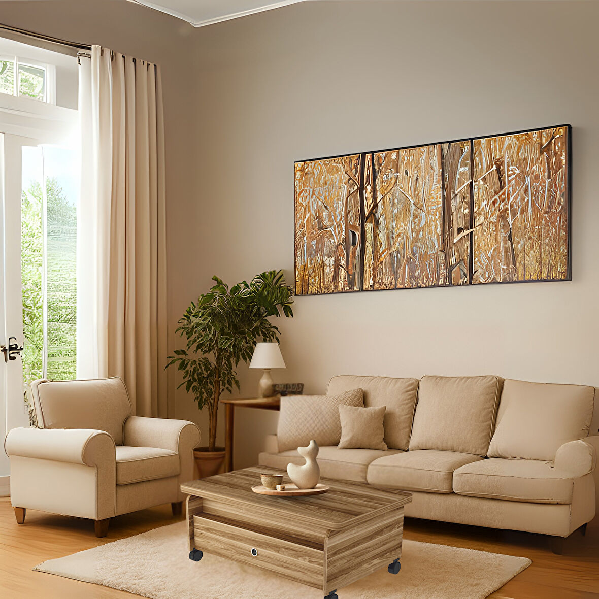 Serra Akıllı Sehpa Ceviz Tekerlekli Açılır Kapanır 2 Çekmeceli Fonksiyonlu Tabela 90x60 Cm