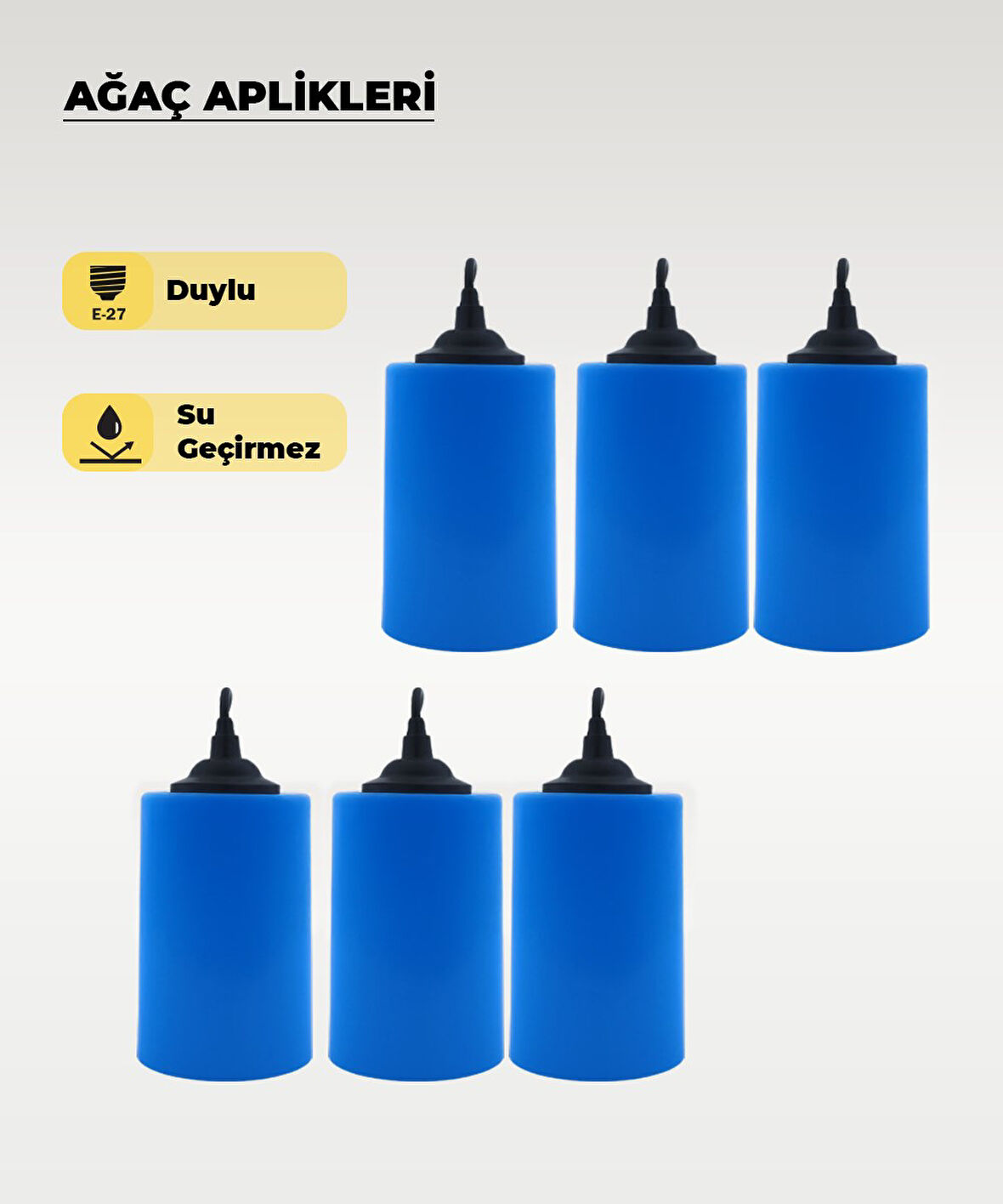 Kot Mavi Silindir Ağaç Feneri - 6 Adet