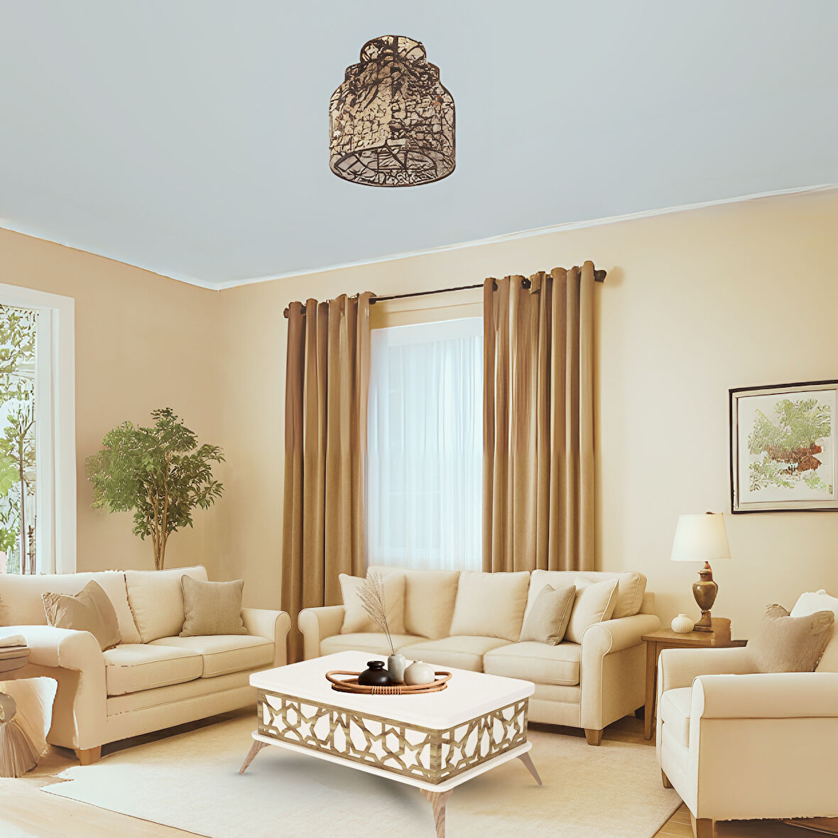 Zeren Lazer Desenli Akıllı Sehpa Beyaz Renkli Ahşap Ayaklı Çok Amaçlı Açılır Kapanır 90x39x60 Cm