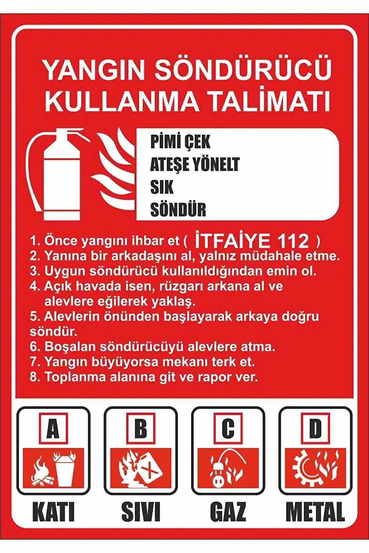 Yangın Söndürme Talimat Levhası Pvc Kaplı