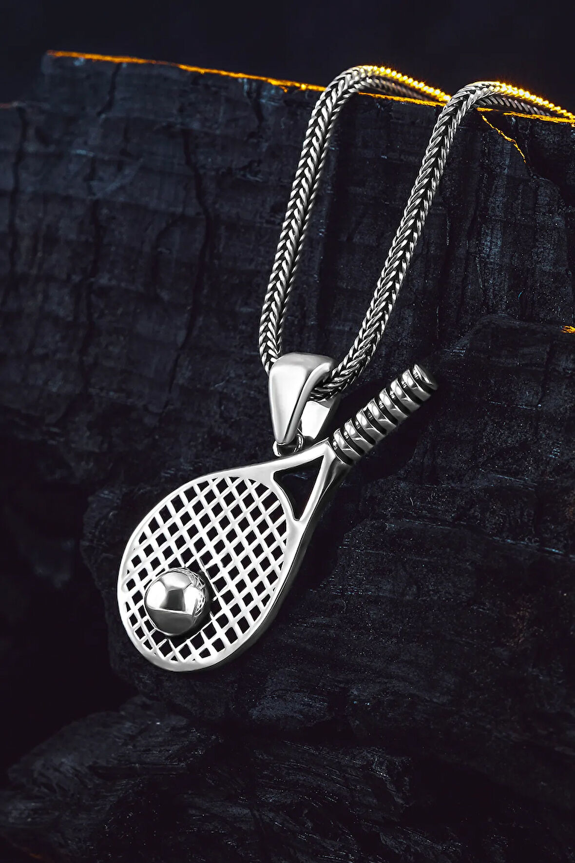 925 Ayar Gümüş Tenis Raketi Kolye Tenis Topu Detaylı Spor Temalı Erkek Kolye