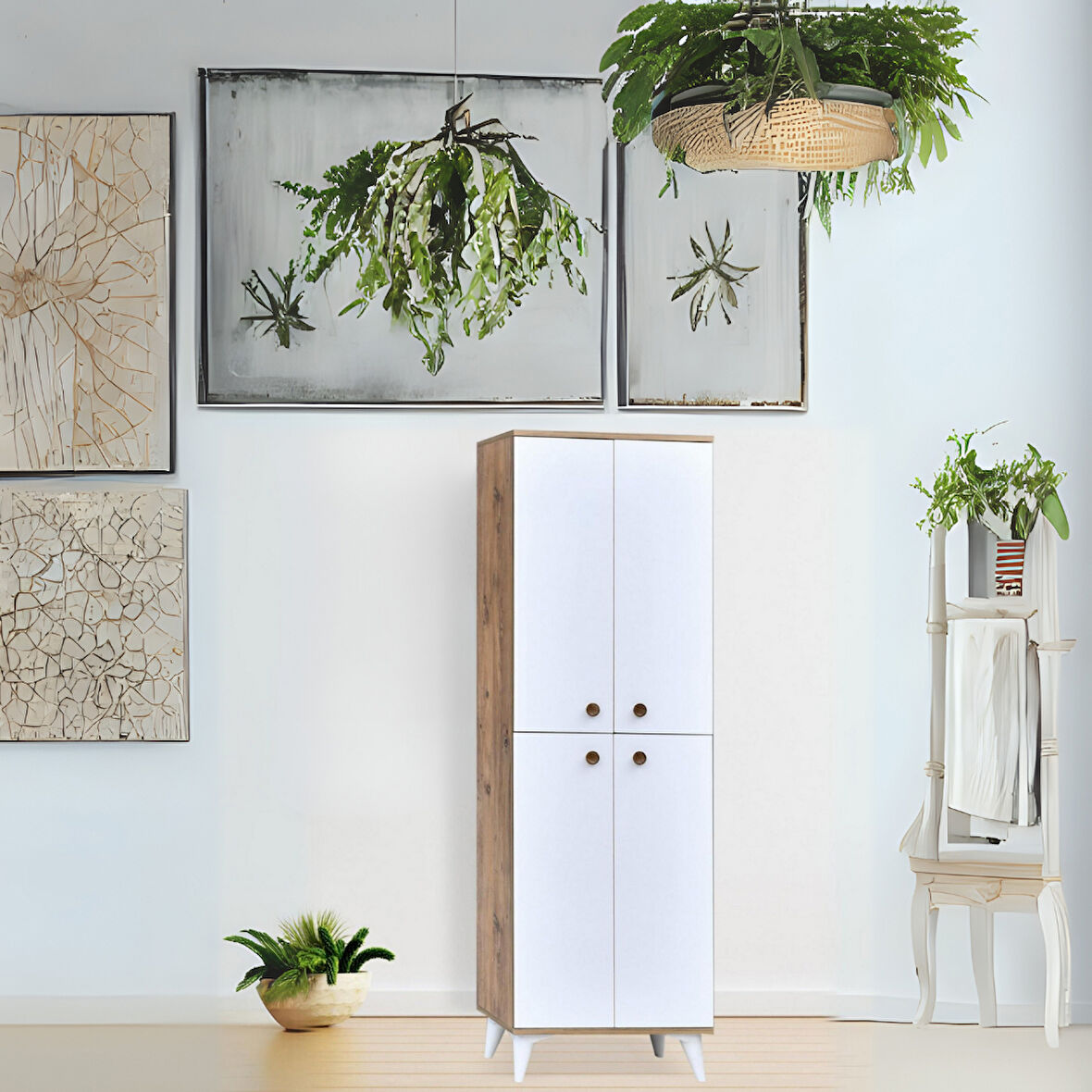 İnci Portmanto Dolabı Atlantik Çam Beyaz 4 Kapaklı Raflı Çok Amaçlı Ayakkabılık 60x37x195 Cm