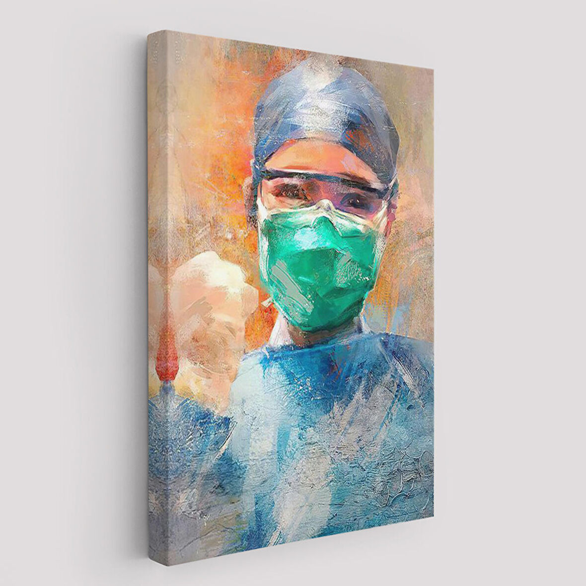 Covid 19 Dövüşen Soyut Hemşire Portresi, Tıbbi Soyut Kanvas Tablo-5246