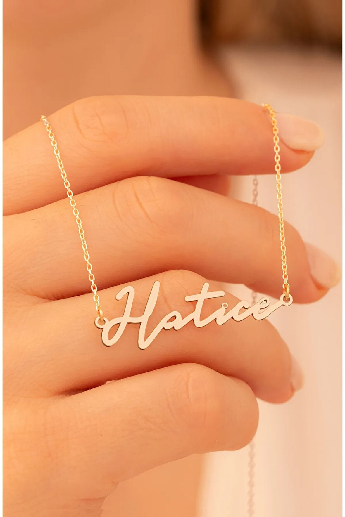 Kadın Gümüş Kolye - Hatice Yazılı 925 Ayar Gümüş Rose Kaplama Kadın Kolye