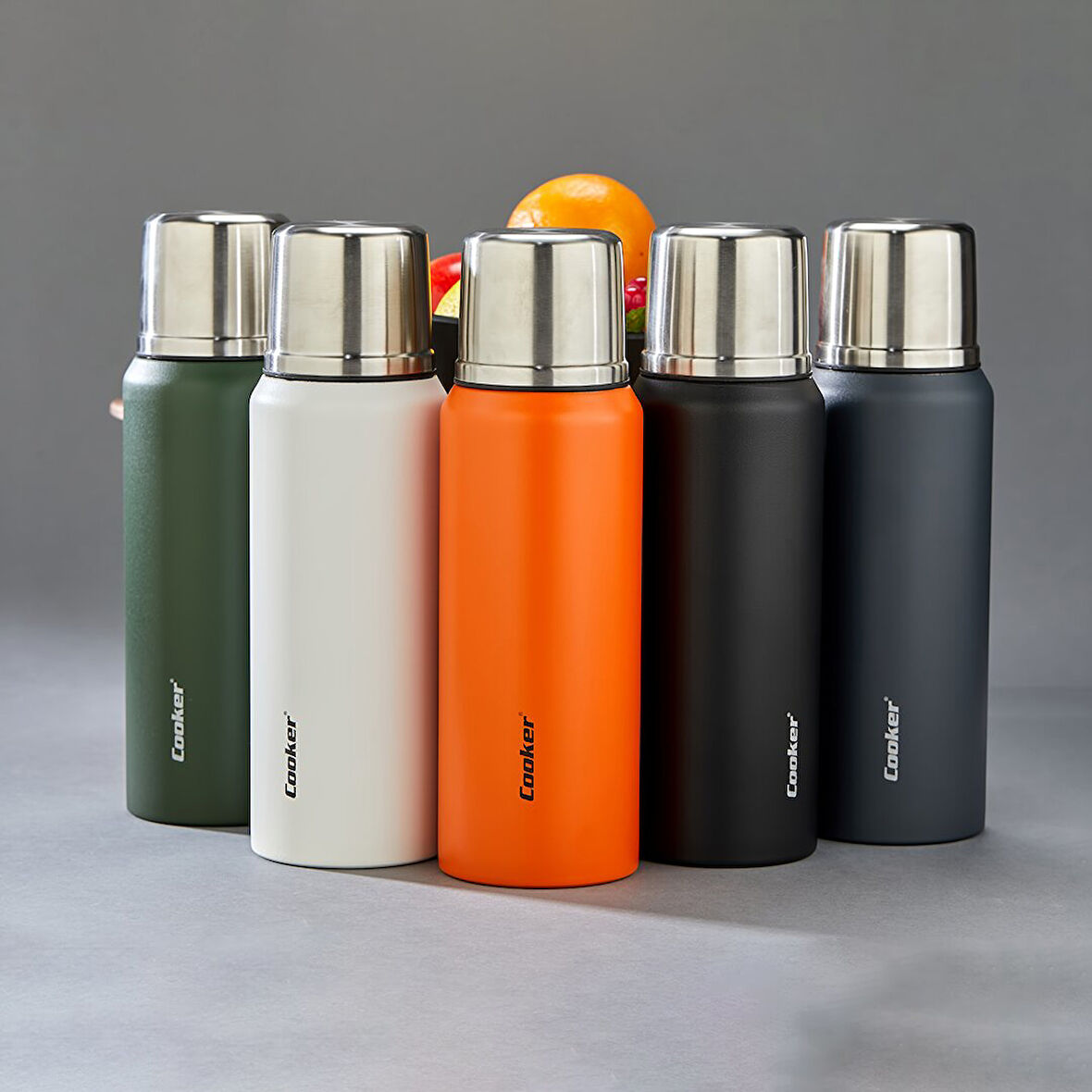 1LT DAĞCI TERMOS RENKLİ ÇİFT CİDARLI PASLANMAZ ÇELİK - SIZDIRMAZ KAPAK = BARDAK (5250)